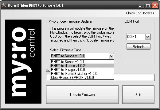 Myro:Bridge Firmware Update Tool